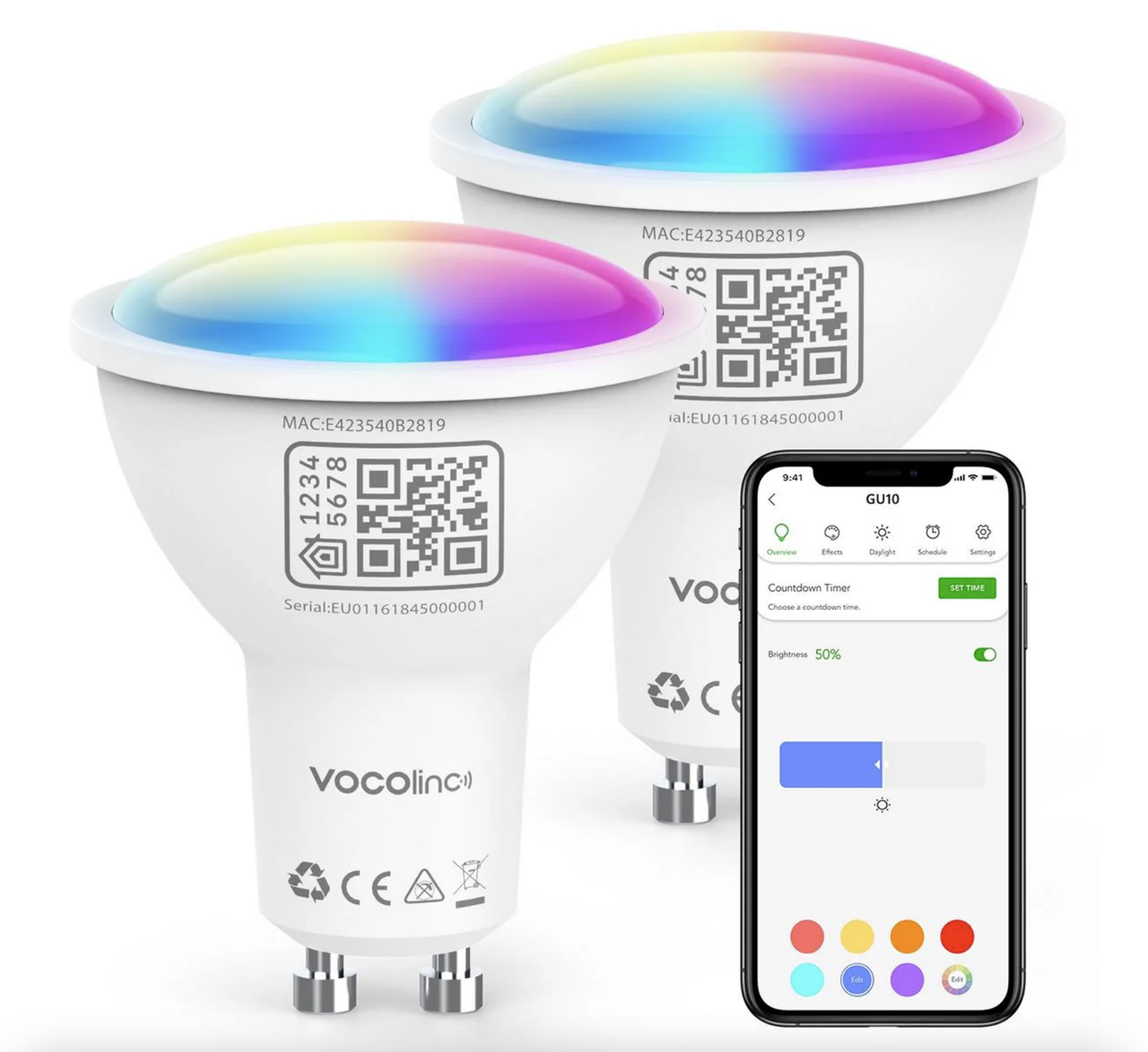 Лампа VOCOlinc GU10 LB2201 Smart Wifi Light Bulbs RGBW Apple HomeKit, Google, Alexa — 2 шт., фото 1