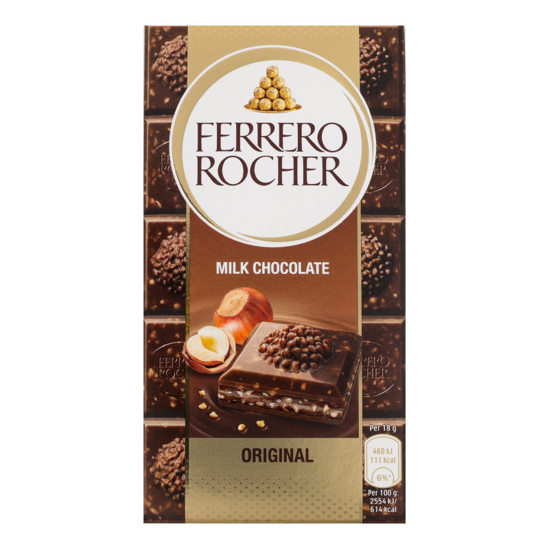 Шоколад молочний зі шматочками фундука Ferrero Rocher, 90 г, фото 1