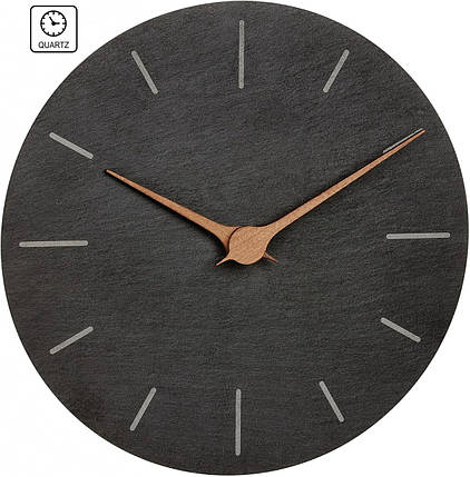 Настінний кварцовий годинник TFA 60306810 | Безшумний механізм, стильний металевий корпус, дерев'яні стрілки, фото 1