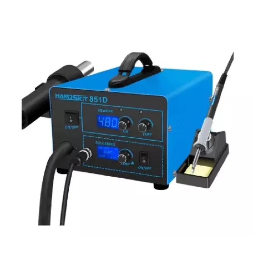 Паяльна станція 2в1 HandsKit 851D/T12 (T12+фен) OLed дисплей, 72 W, 150-480 °C, AC-220V