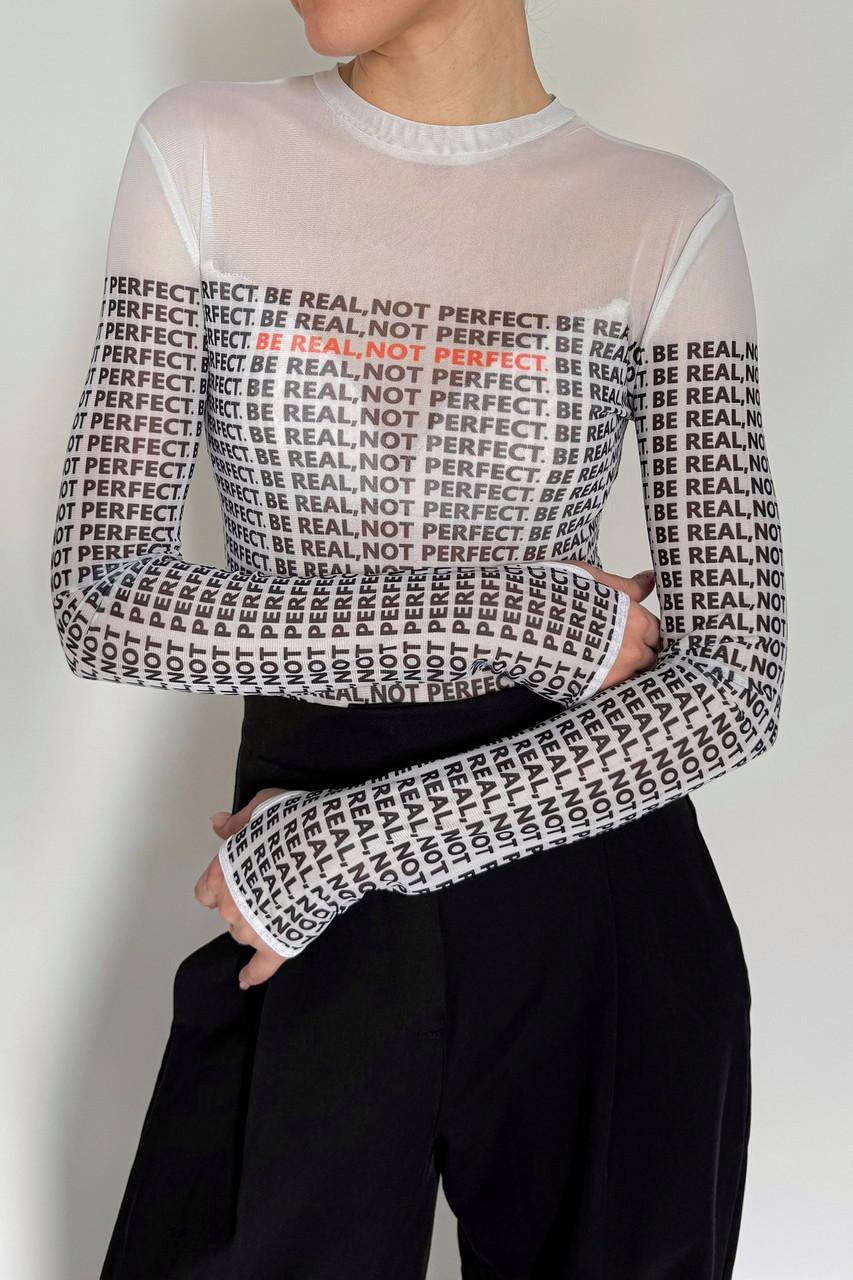 Боді жіноче сітка з довгим рукавом Be Real Apti білий, фото 1