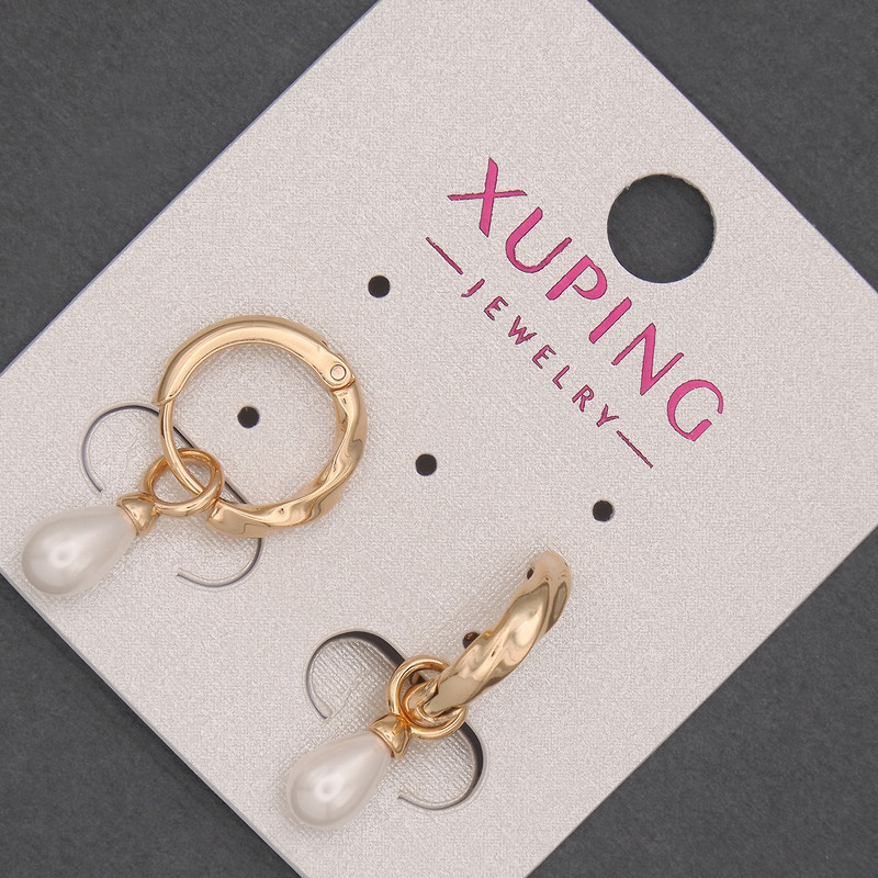 Сережки Xuping з намистиною Майорка d-5х7мм+- L-22мм+- Позолота 18К