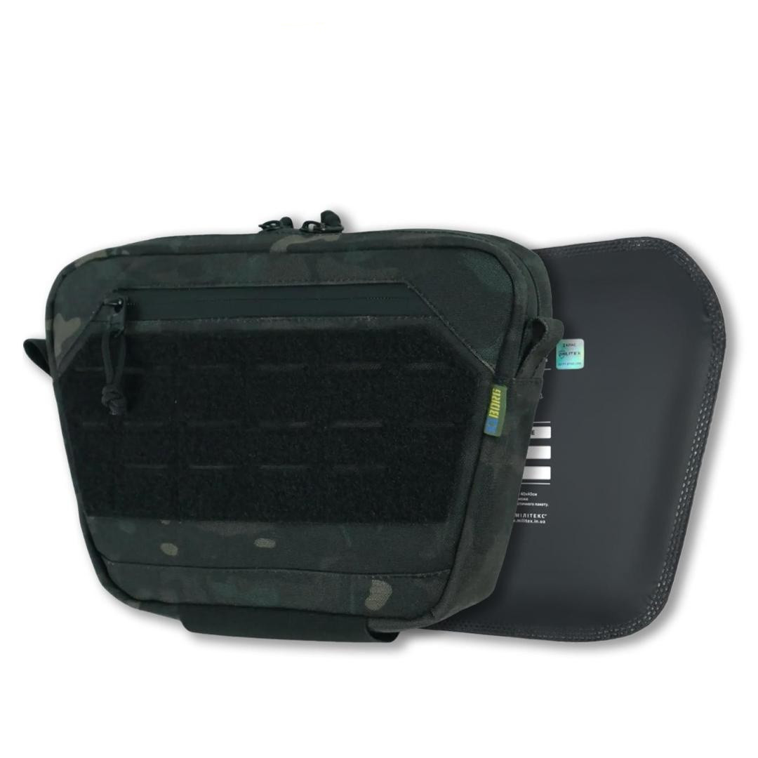 Сумка-напашник XL Kiborg з балістичним захистом 2 клас Militex Чорний Мультикам, фото 1