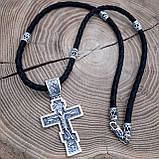 Срібний комплект "Дух Сили" шовковий шнурок зі срібними вставками та хрестик, фото 3