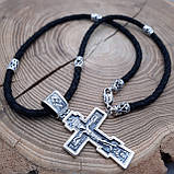 Срібний комплект "Дух Сили" шовковий шнурок зі срібними вставками та хрестик, фото 4
