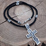 Срібний комплект "Дух Сили" шовковий шнурок зі срібними вставками та хрестик, фото 2