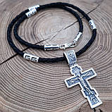 Срібний комплект "Шлях Світла" шовковий шнурок зі срібними вставками та хрестик, фото 2