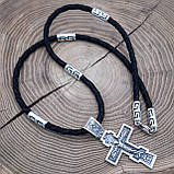 Срібний комплект "Шлях Світла" шовковий шнурок зі срібними вставками та хрестик, фото 3