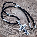 Срібний комплект "Шлях Світла" шовковий шнурок зі срібними вставками та хрестик, фото 4