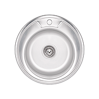 Мойка врезная кухонная LIDZ 490-A 0,6 мм Satin / Раковина на кухню круглая серая из нержавеющей стали