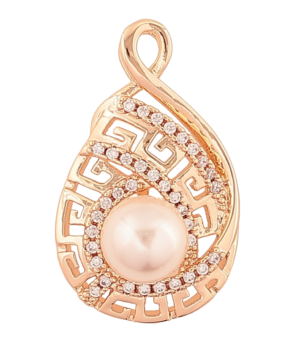 Кулон Xuping M&L Колір 18K "Грецький орнамент з кристалами та перлиною» для ланцюжка до 2мм, фото 1