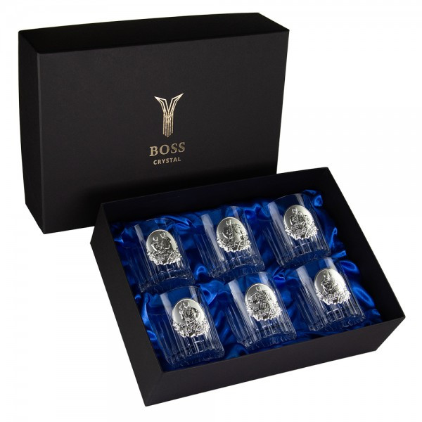Подарунковий набір кришталевих келихів "Козаки" з декоративними накладками зі срібла Boss Crystal, фото 1