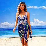 Купальник суцільний суцільний синій з візерунком + парео M 44, фото 2