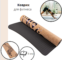 Килимок для йоги з малюнком "Жарптиця", 183х61х0, 4см, матеріал TPE, пробка N274-2