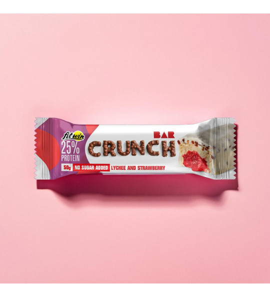Протеиновый батончик FitWin Crunch Bar 25% лічі - полуниця без цукру 12x50 г, фото 1