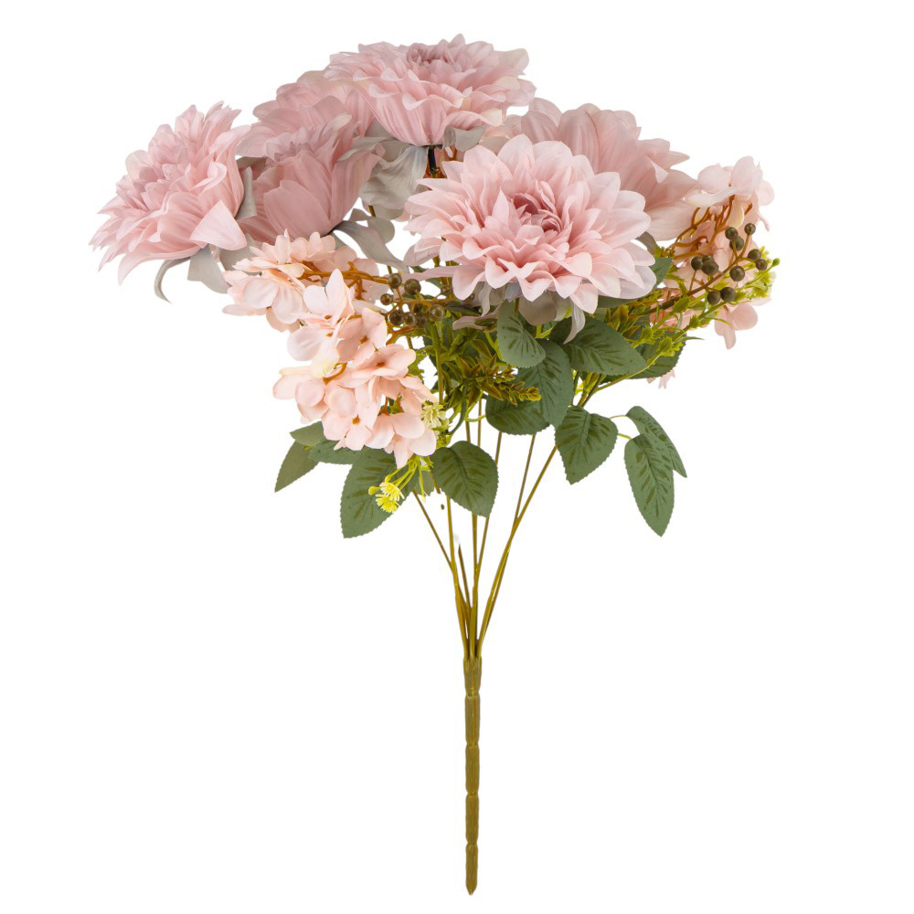 Букет “Квітковий ансамбль” (6 жоржин і 3 гортензії), рожевий, 45 см ELISEY, фото 1