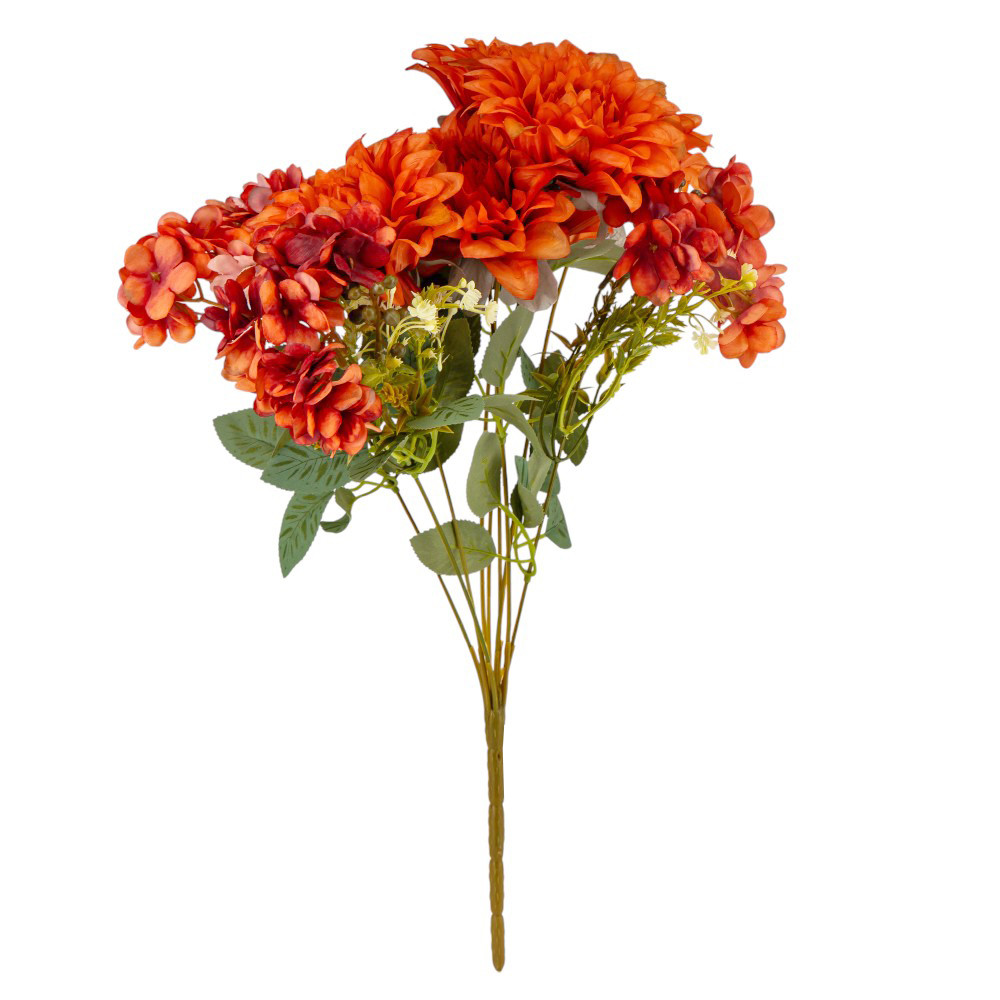Букет “Квітковий ансамбль” (6 жоржин і 3 гортензії), помаранчевий, 45 см ELISEY, фото 1