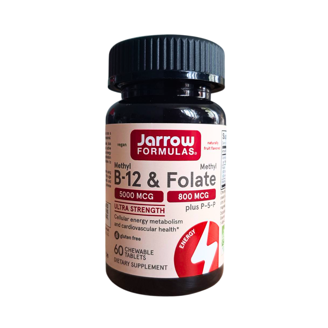 Метил B12 і метилфолат (Methyl B-12 & Methyl Folate) 5000 мкг/800 мкг Jarrow Formulas 60 жувальних таблеток, фото 1