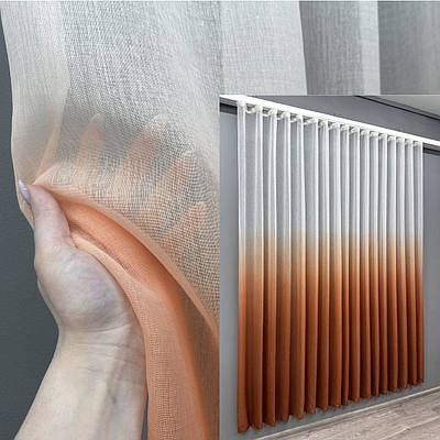 Тюль розтяжка "Омбре" на батисті (під льон) з обтяжувачем, колір теракотовий з білим. Код 577т