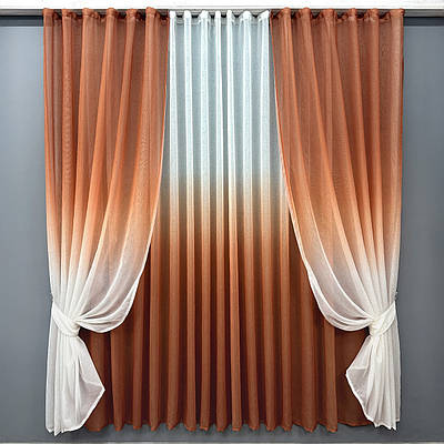 Комплект (4х2,5м + 2шт. 1,5x2,5м) розтяжка "Омбре" із батисту (під льон), колір теракотовий з білим 031дк 577т 10-125