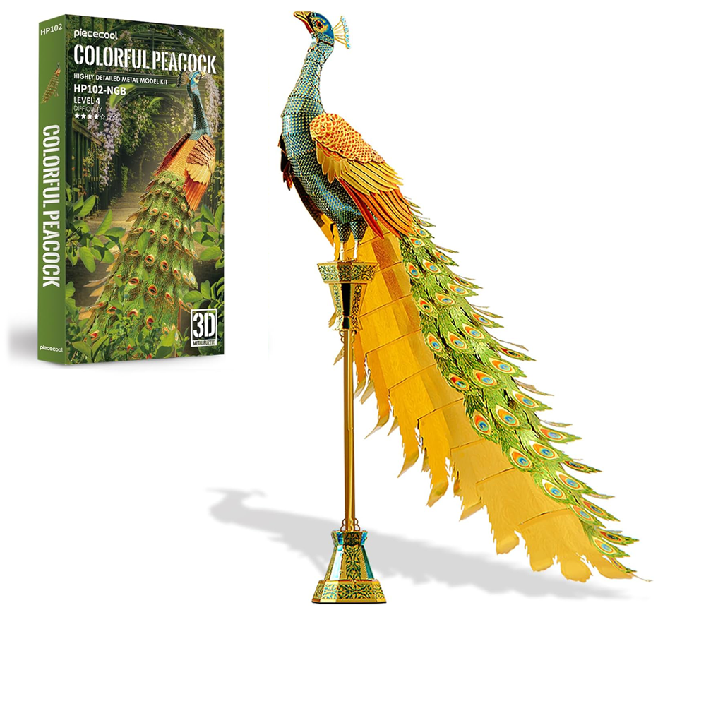 Металевий 3D-пазл Piececool HP102-NGB "Кольоровий павич" 100 деталей
