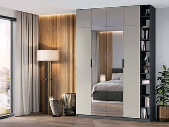 Шафа з дзеркалом Сем 180х55х260см антрацит з фасадами кашемір