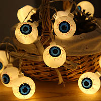 Гірлянда на Хелловін Очі 150 см 10 led 4 см білий