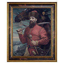 Картина-портрет "Гетьман Петро Сагайдачний" у рамі виконана на фарфорі із застосуванням позолоти 39*47 см