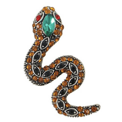 Брошка металева на сріблястій основі змія з різнобарвними кристалами розмір виробу 40х20 мм, фото 2