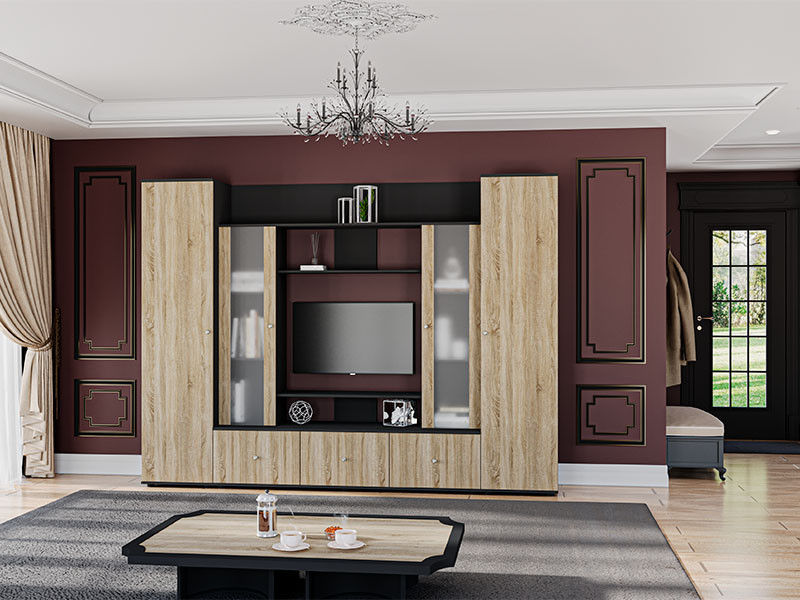 Стінка у вітальню 280см антрацит з фасадами дуб сонома, фото 1