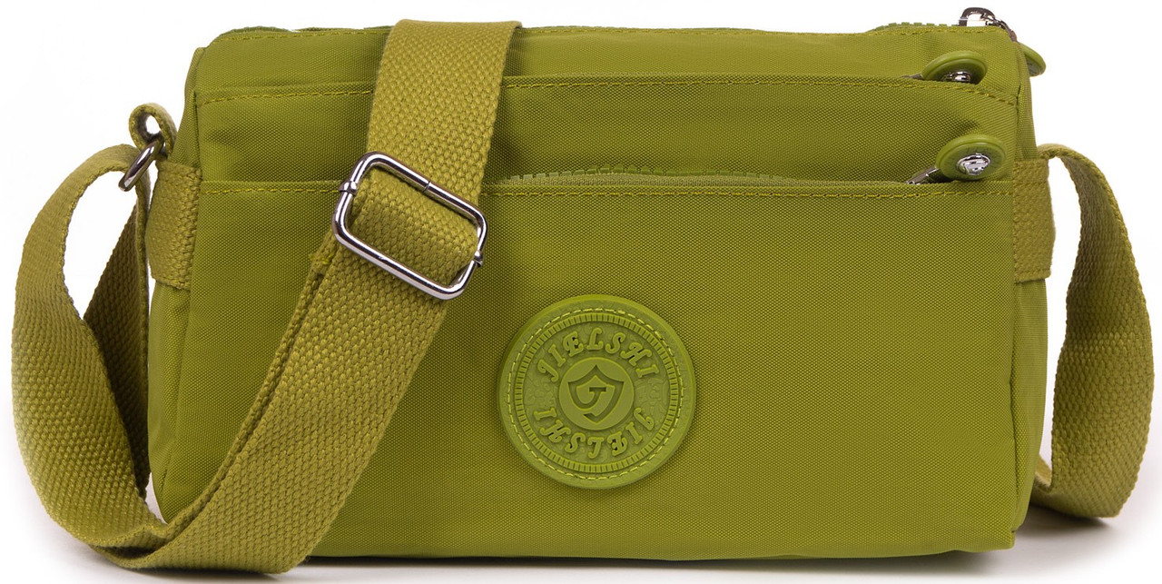 Сумка зелена жіноча тканинна на плече на одне відділення та дві кишені маленька Jielshi 1653