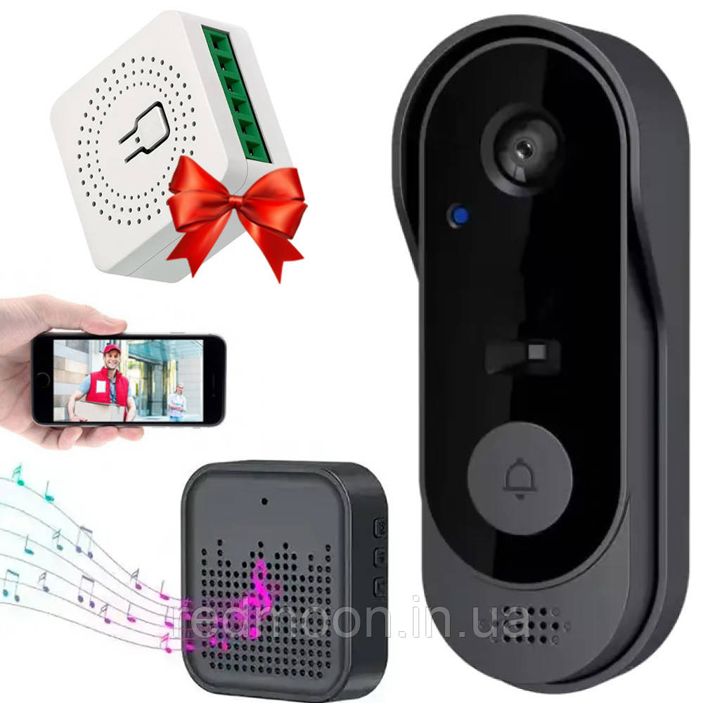 Дверний дзвінок з камерою + Подарунок Розумне WiFi реле Smart Home 16A / Бездротовий дзвінок / Відеодзвінок на двері