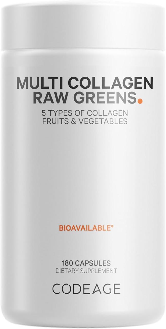 CodeAge Multi Collagen Raw Greens / П'ять типів колагену + 21 органічний фрукт і овоч 180 капсул