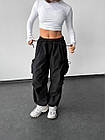Жіночі штани оверсайз із плащової тканини широкі чорні з бічними кишенями Mount весняні осінні, фото 2