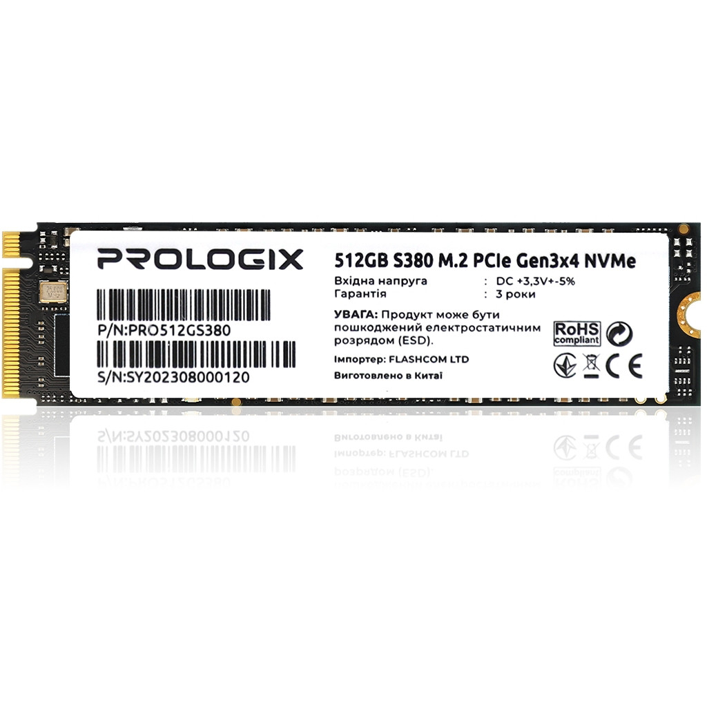 Накопичувач SSD 512GB Prologix S380 M.2 2280 PCIe 3.0 x4 NVMe TLC (PRO512GS380) M.2 2280 DS