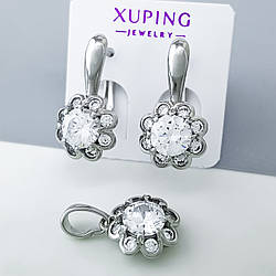 Набір "Квітковий" зі вставкою цирконію, медичне золото Xuping, родій