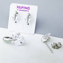 Набір "Кришталеве Серце" зі вставкою цирконію, сережки цвяшки, медичне золото Xuping, родій