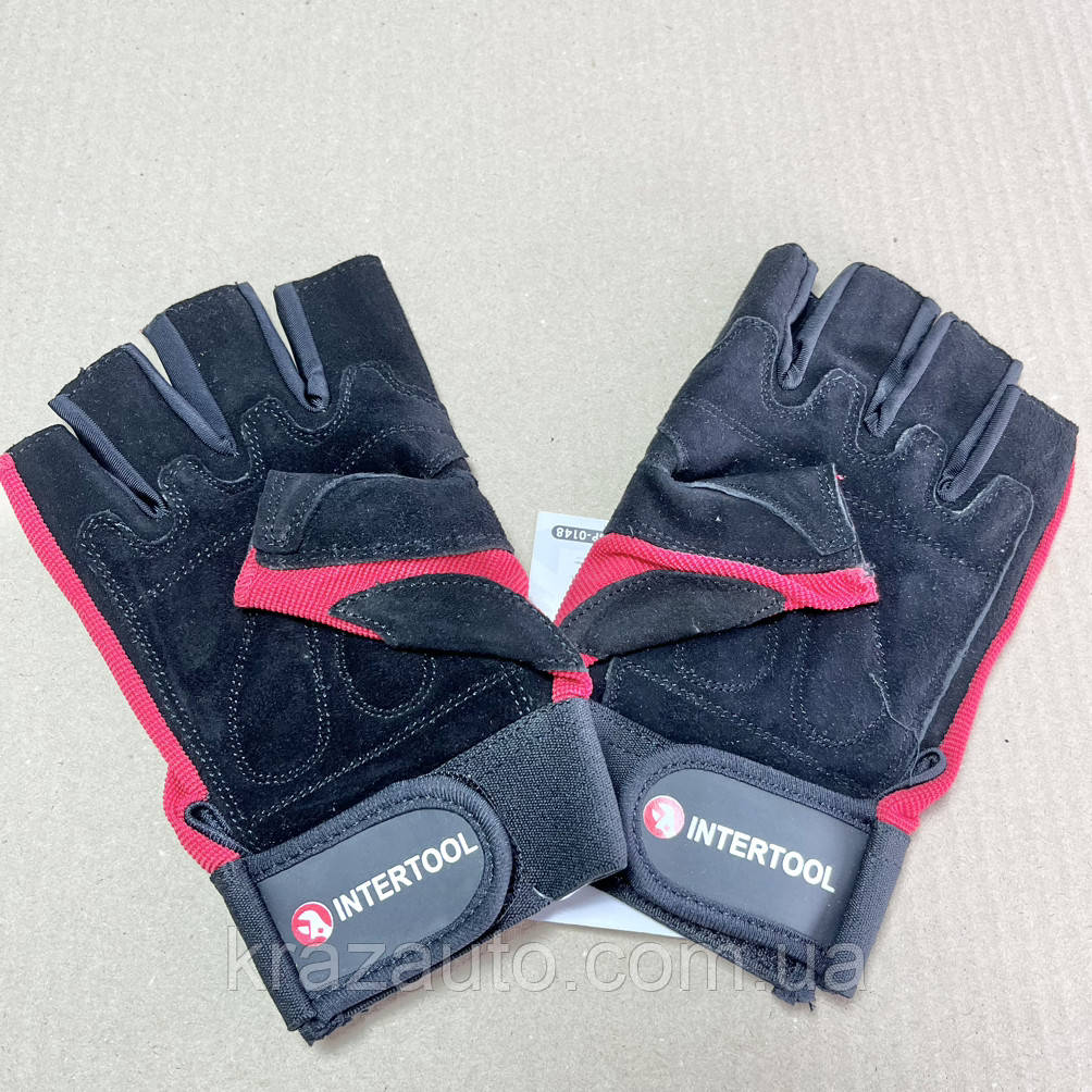 Рукавичка без пальців, шкіряна, гелеві та гумові вставки на долоні, INTERTOOL SP-0148, фото 1
