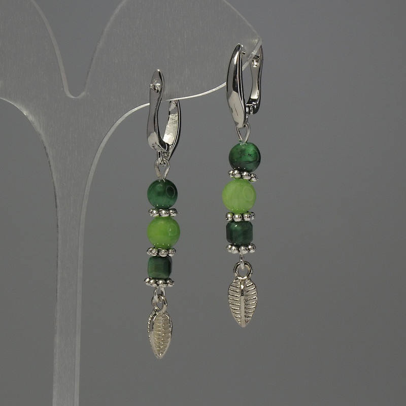 Сережки Онікс кулька d-6мм+- Котяче Око гранований кубик 4мм+- кулька 6мм+- L-54мм+- купити біжутерію оптом в інтернеті