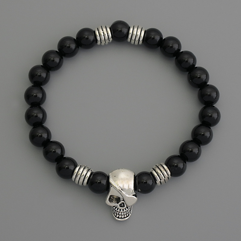 Браслет Агат (прес ) кулька d-10мм+- з металевими вставками L- 18см стрейч купити біжутерію дешево оптом в інтернеті