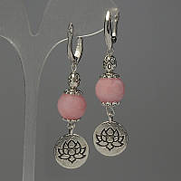 Сережки Рожевий кварц кулька 12мм+- металеві вставки L-60мм+- купити біжутерію дешево оптом в інтернеті