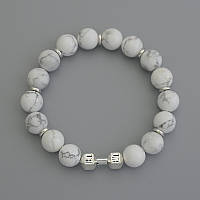 Браслет Кахолонг кулька d-10мм+- з металевими вставками L-18см+- стрейч купити біжутерію дешево оптом в інтернеті