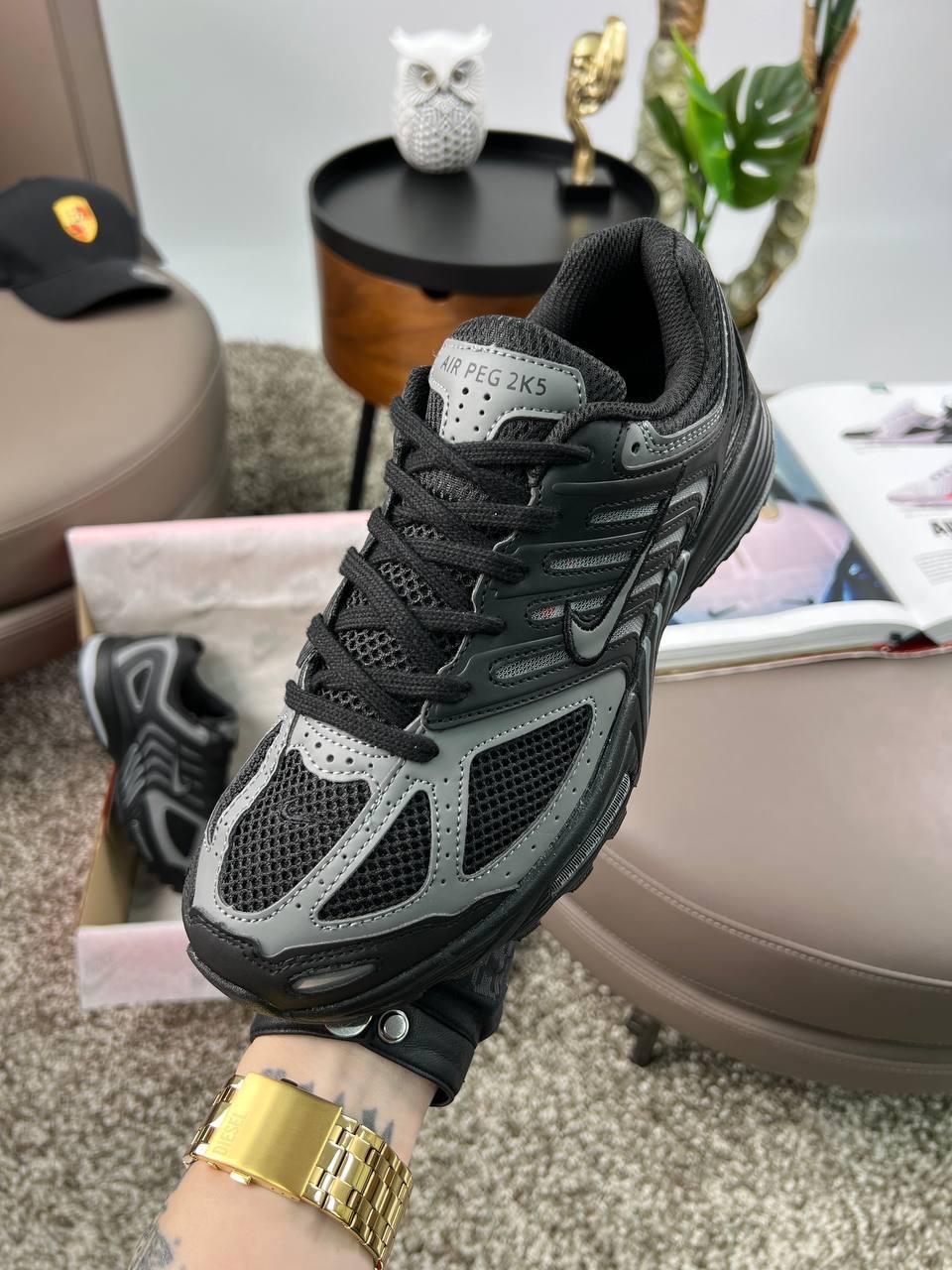 Чоловічі шкіряні текстиль кросівки Nike Air Peg 2K5 Black Grey, кеди Найк чорні весна осінь. Чоловіче взуття