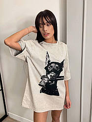 Жіноча оверсайз футболка з доберманом Sfch1311 Бежевий