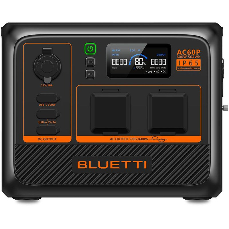 Зарядна станція Bluetti AC60P, 504Wh, 600 W, LiFePO4, IP65 ( Чорний ) DS