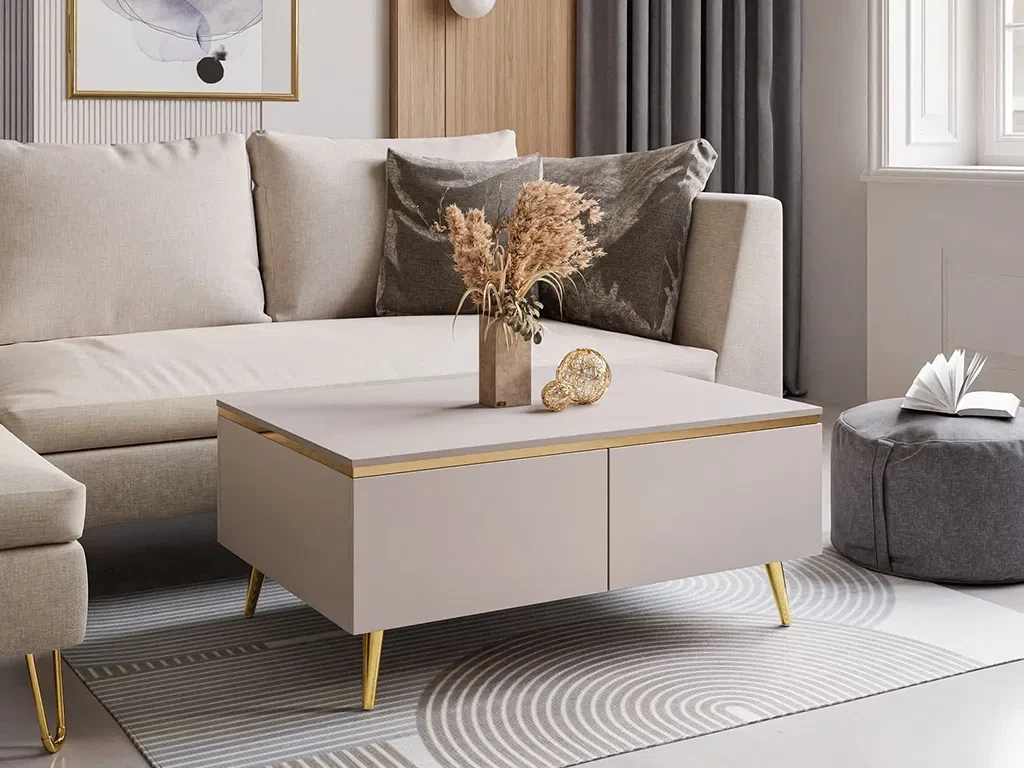 Кавовий столик на косих ніжках Aurora (кашемір/золотий), фото 1