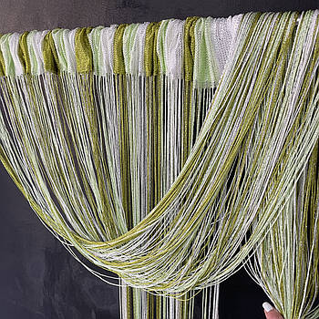 Штори мотузки для спальні дитячої кухні, штори з люверсом в будинок кімнату Зелено-оливкого-білі (NL-303)