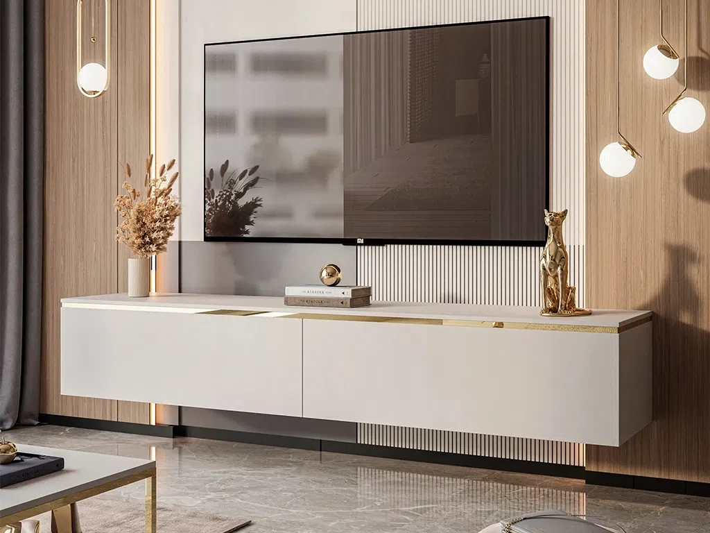 Тумба під телевізор навісна Aurora (кашемір/золотий), фото 1