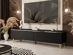 Тумба під телевізор на косих ніжках Aurora (чорний/золотий)