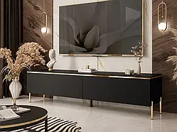 Тумба під телевізор на прямих ніжках Aurora (чорний/золотий)